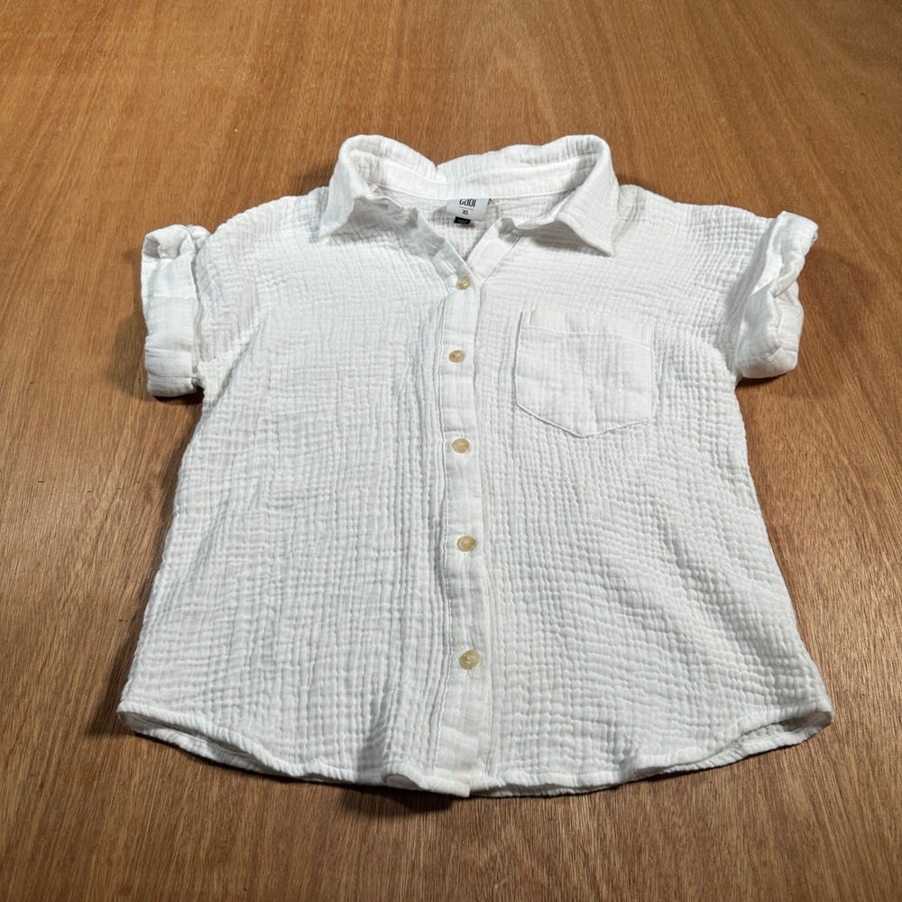 cabi Button Down Top Women XS White Gauze Cotton Short Sleeve 6985 Blouse